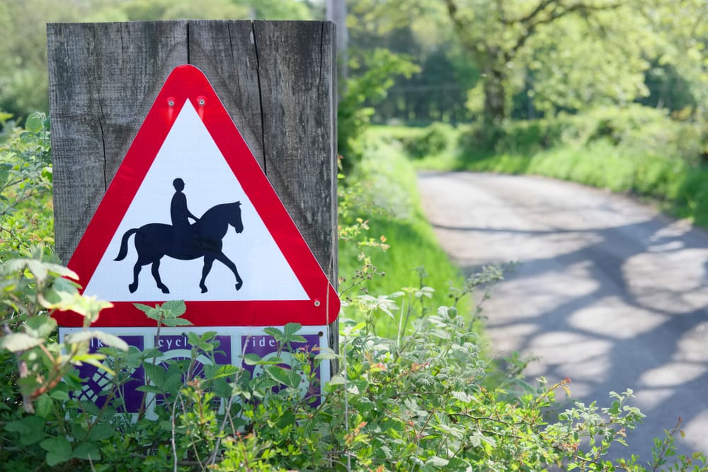 Warning sign for horses to be safe on UK roads